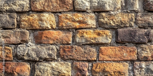 Weathered old stone wall featuring rustic bricks, showcasing the unique textures and character of old stone. This old stone structure highlights the beauty and history of aged bricks. photo