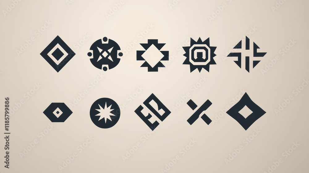 Set of isolated symbols - abstract emblem or logo template. Vector version also available Set of isolated symbols - abstract emblem or logo template. Vector version also available