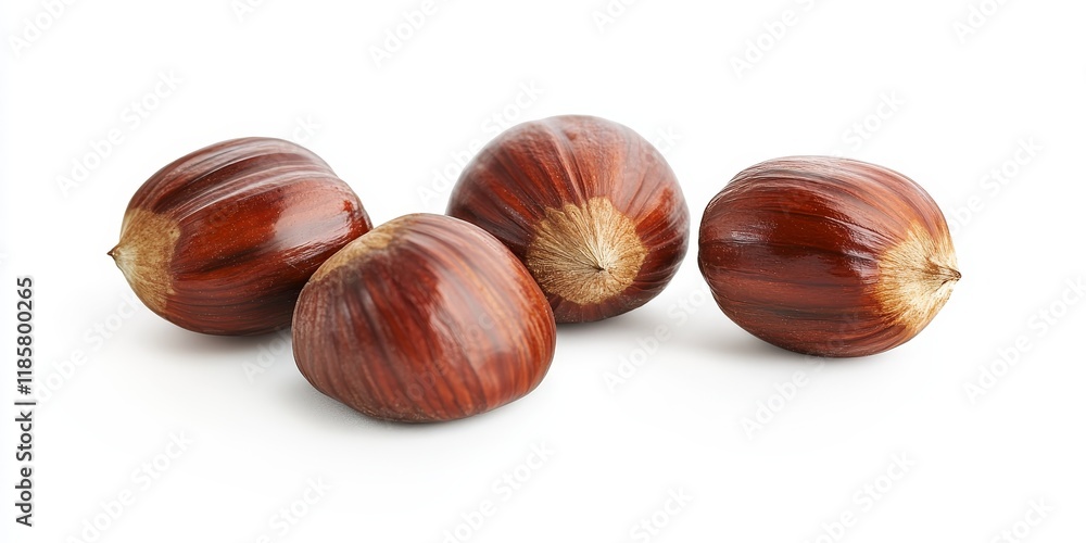 Isolated chestnuts on a white background showcase the unique texture and shape of chestnuts, highlighting their rich, earthy color and natural beauty in a clean visual format. Isolated chestnuts on a white background showcase the unique texture and shape of chestnuts, highlighting their rich, earthy color and natural beauty in a clean visual format.