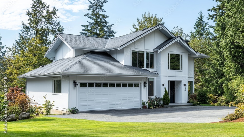 3D illustration, architecture, modern style two-storey house, white, gray roof,rendering with garage and natural scenery background
3D illustration, architecture, modern style two-storey house, white, gray roof,rendering with garage and natural scenery background
