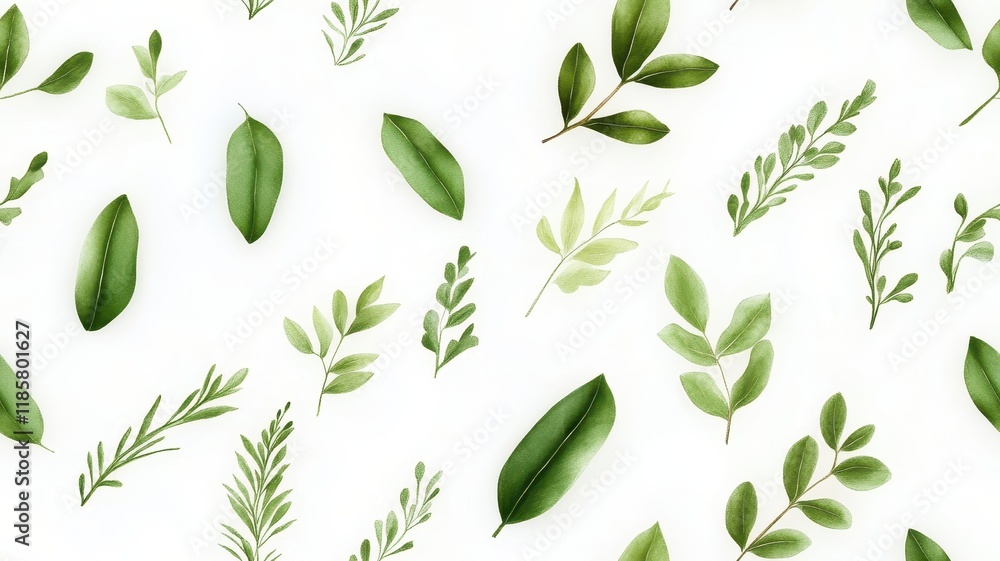 Naklejka premium Intricate Pattern of Green Plants and Leaves Created with Pencil Sketches for Nature-Inspired Designs