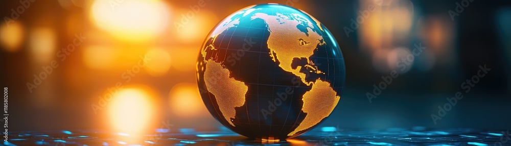 Fototapeta premium Glowing globe against a blurred background, symbolizing global connection and exploration.