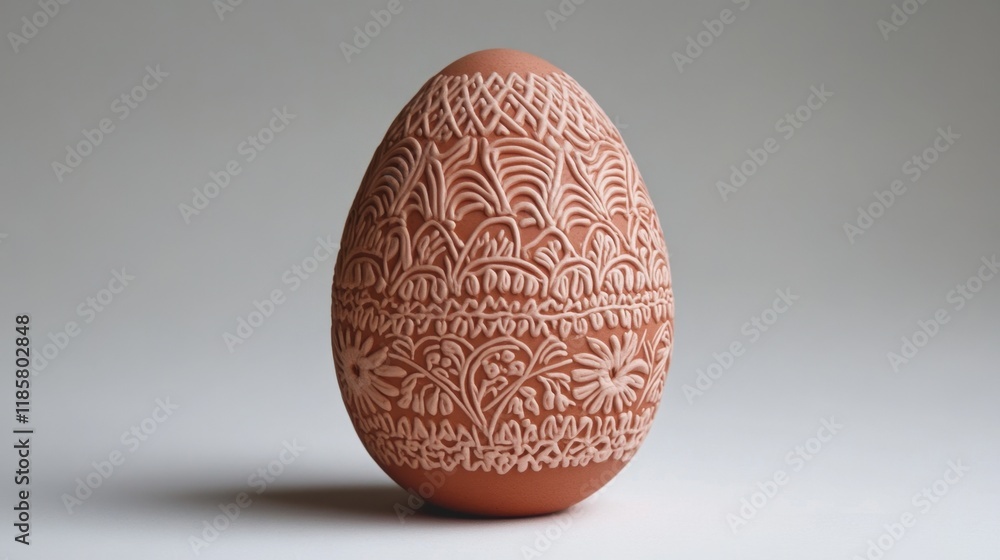 Handcrafted Easter egg with intricate folk-inspired patterns, standing out on a plain white background for a festive vibe. Handcrafted Easter egg with intricate folk-inspired patterns, standing out on a plain white background for a festive vibe.