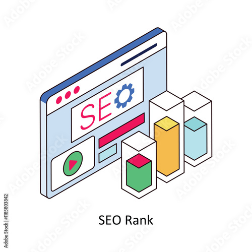 SEO rank isometric Colored illustration. EPS File stock illustration 