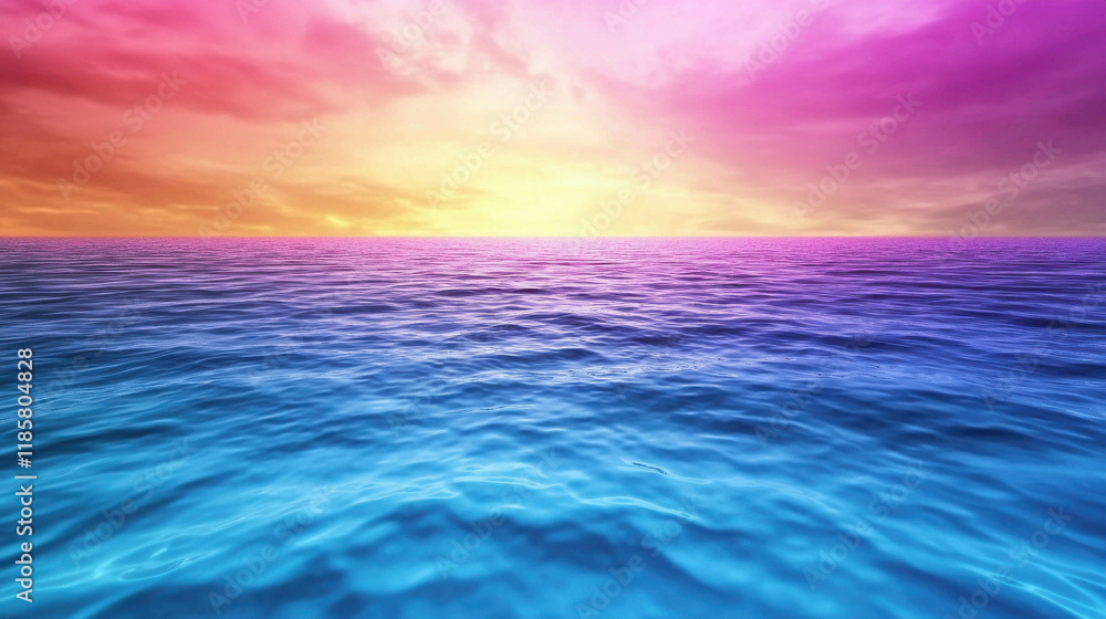 Naklejka premium Vast Ocean with Crystalline Waves Under a Beautiful Colorful Sky at Sunset