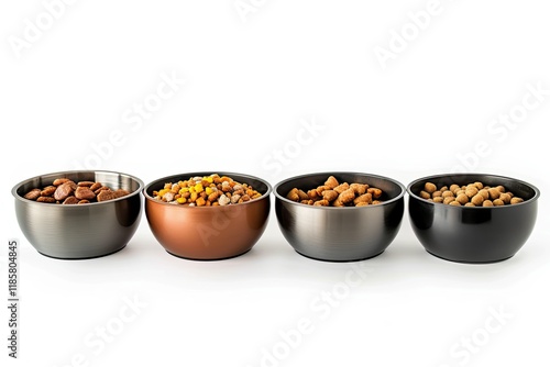 Ultra Hd Picture of Collection of Pet Food Bowls, Isolated on White Background photo