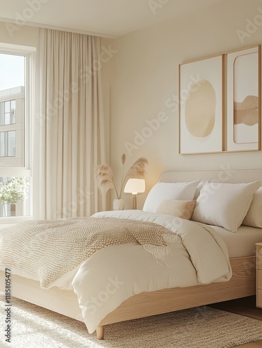 Minimalist Beige Bedroom In...
