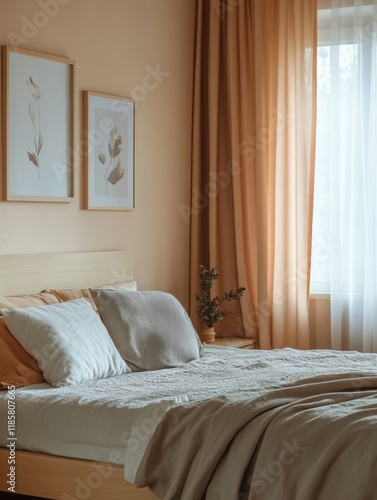 Wallpaper Mural Serene Bedroom Interior Featuring Neutral Tones and Minimalist Decor Torontodigital.ca