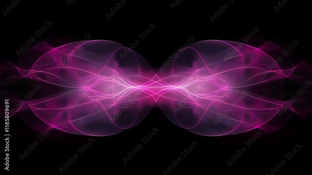 Fototapeta premium Pink energy waves flow, dark background, digital art, design element