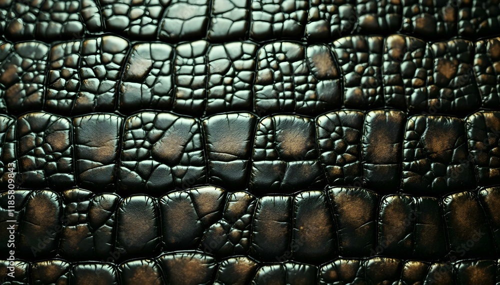 Fototapeta premium Rich black leather texture displaying a seamless crocodile scale design, perfect for a luxurious aesthetic