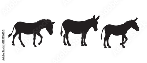 Donkey Animal Silhouettes ,Donkey silhouette vector illustration, Donkey silhouettes vector illustration