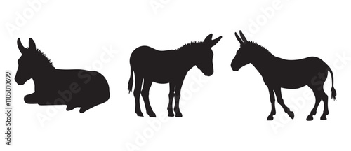 Donkey Animal Silhouettes ,Donkey silhouette vector illustration, Donkey silhouettes vector illustration
