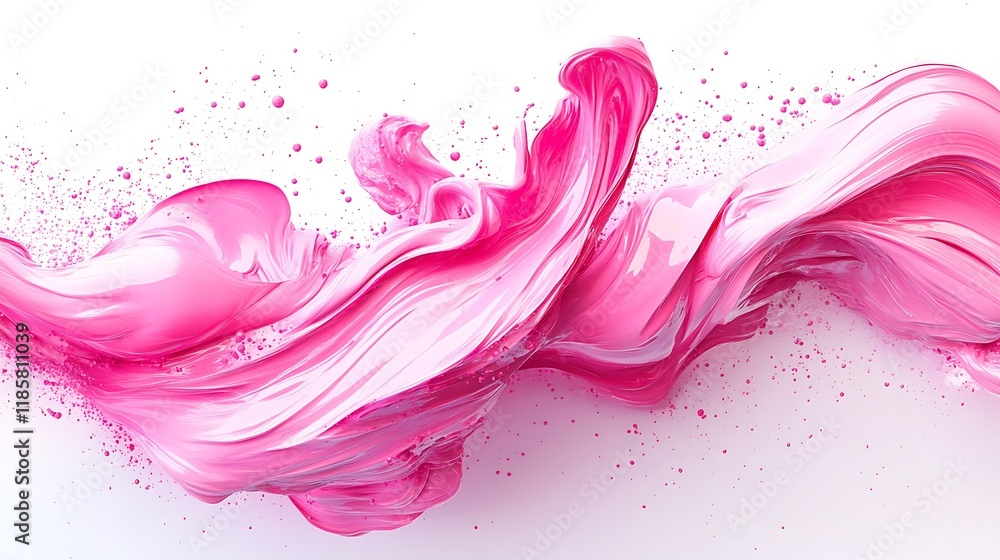 Pink paint swirls, flowing, white background, splash Pink paint swirls, flowing, white background, splash