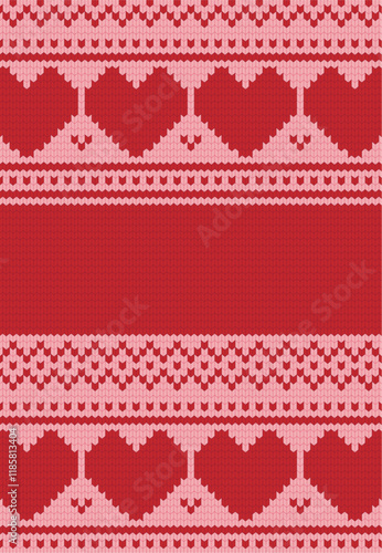 シームレスなハート柄の背景イラスト素材 ベクター ニット風 バレンタインデー 冬