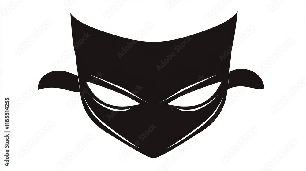 Mask superhero or villain, isolated black icon. Face or eye mask, template. Simple robber. Silhouette costume hero. Vector Mask superhero or villain, isolated black icon. Face or eye mask, template. Simple robber. Silhouette costume hero. Vector