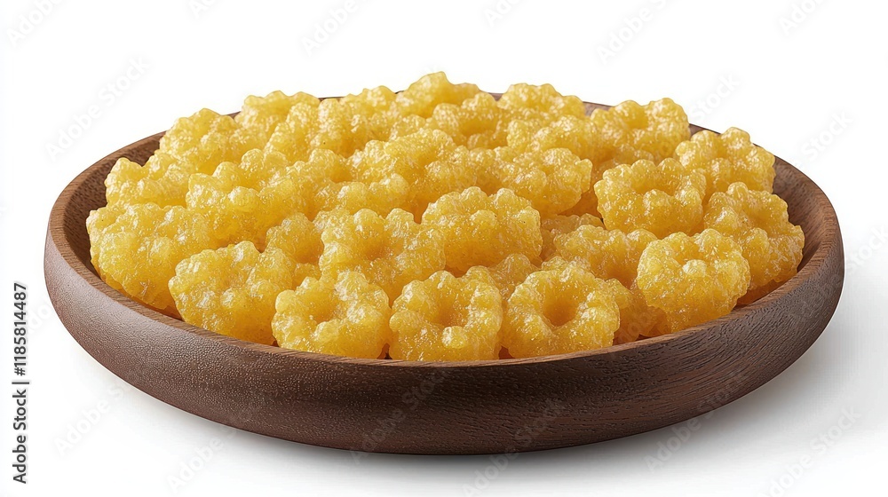 Golden Puffed Cereal in Rustic Bowl Close-up Golden Puffed Cereal in Rustic Bowl Close-up