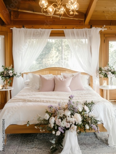 Romantic bedroom with sheer...