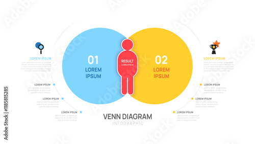 Venn diagram Infographic man chart template for business start up presentation with venn diagram elements vector illustration.