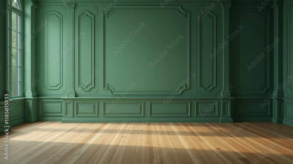 Elegant Spacious Room with Tall Green Walls and Serene Ambiance Elegant Spacious Room with Tall Green Walls and Serene Ambiance