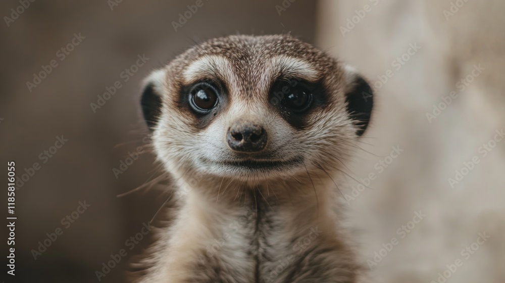 Close-up portrait of a meerkat looking directly at the camera. Close-up portrait of a meerkat looking directly at the camera.