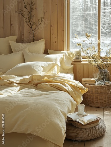 Calm Beige Linen Bedroom Wi...