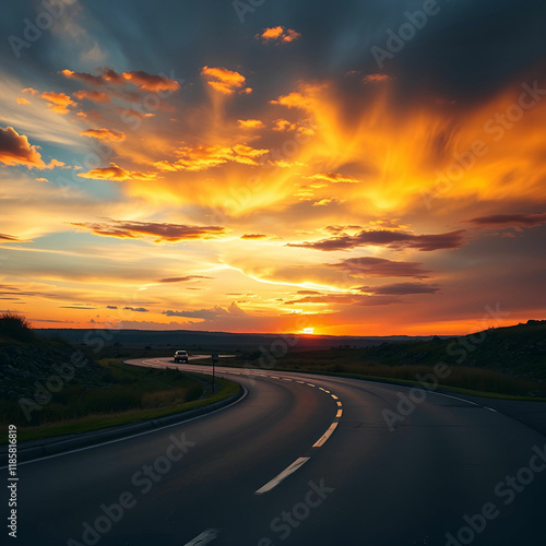 Wallpaper Mural Curving asphalt road under a dramatic sunset sky Torontodigital.ca