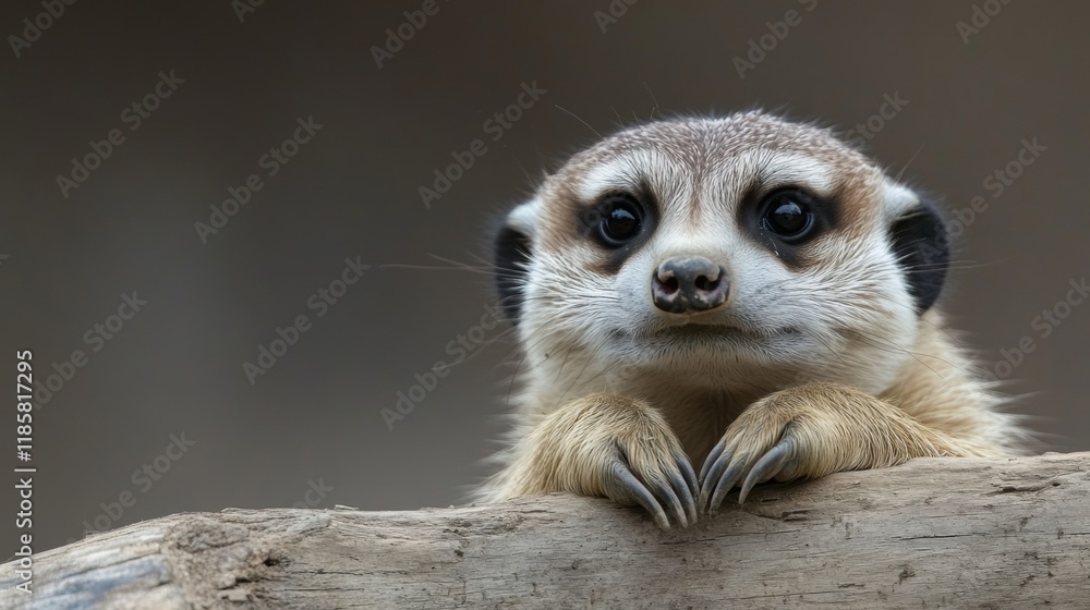 Fototapeta premium Curious meerkat looking over a log.