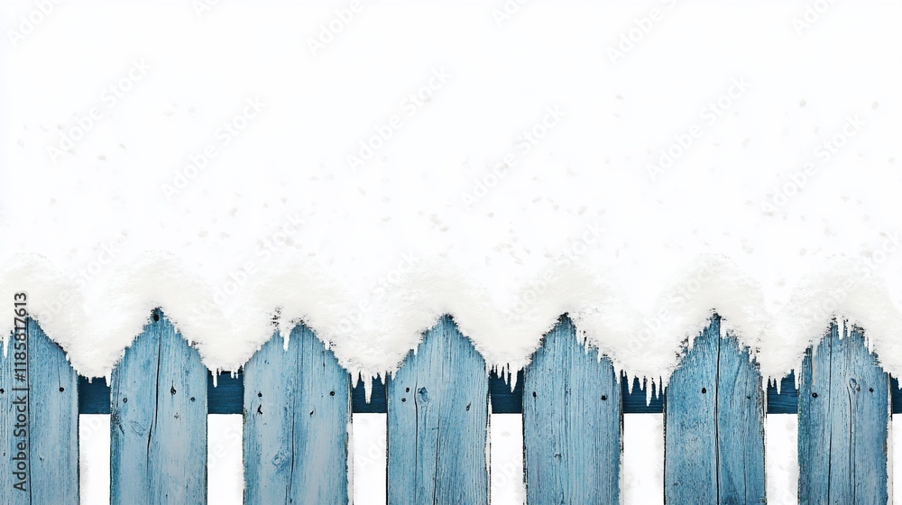 Fototapeta premium Snowy Winter Fence: A Serene Winter Wonderland Scene