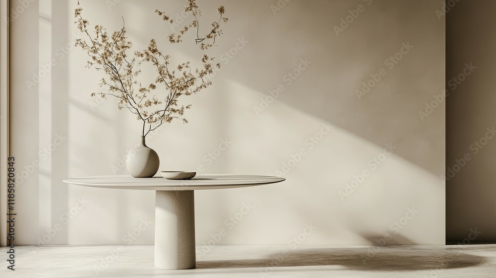 Serene Minimalist Table Setting: Dried Flowers in a Beige Vase Serene Minimalist Table Setting: Dried Flowers in a Beige Vase