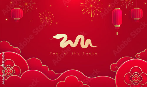 Spring Festival background design to celebrate the Year of the Snake red background