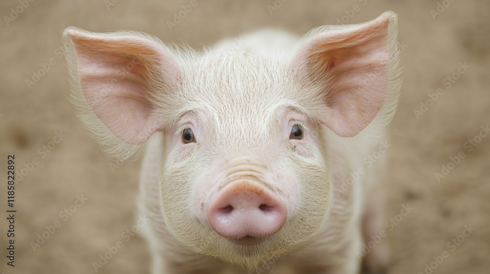 Adorable piglet looking directly at camera.