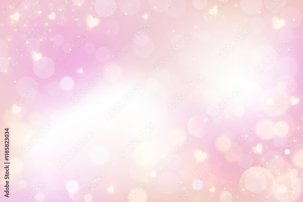Lovely pink background with hearts and bokeh. Cute romantic sky with light glitter and sparkles. Abstract pastel Valentine blurred wallpaper. Girly fairy fantasy backdrop. Lovely pink background with hearts and bokeh. Cute romantic sky with light glitter and sparkles. Abstract pastel Valentine blurred wallpaper. Girly fairy fantasy backdrop.