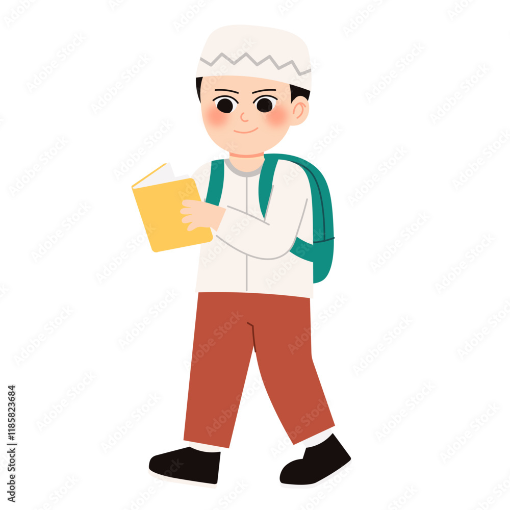 Islamic School Student Boy Reading a Book Islamic School Student Boy Reading a Book