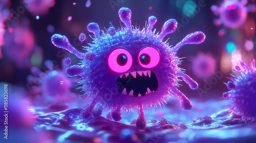 Fractal octopus bacteria glowing in space with vibrant colors and energy patterns on a black background