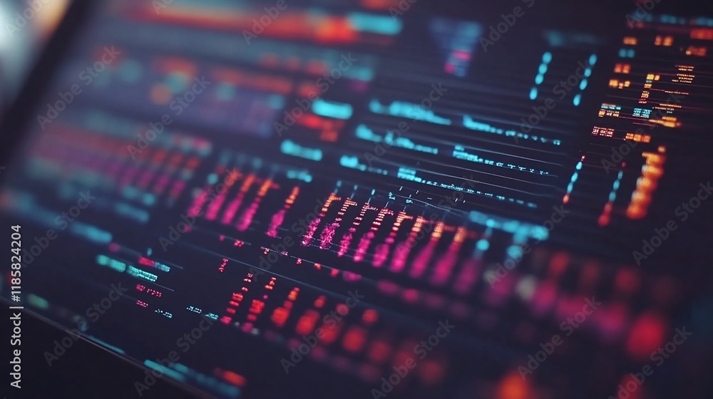 Abstract Digital Data Visualization: Neon Hues on a Dark Screen Abstract Digital Data Visualization: Neon Hues on a Dark Screen