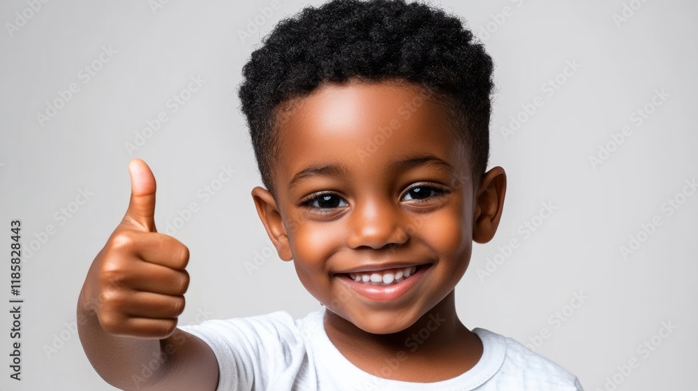 Young boy is smiling and giving a thumbs up. The image conveys a positive and happy mood, as the child appears to be enjoying himself Young boy is smiling and giving a thumbs up. The image conveys a positive and happy mood, as the child appears to be enjoying himself