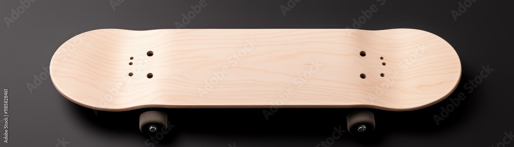 High-quality wooden skateboard deck with a smooth finish paired with black wheels clean minimal composition ideal for lifestyle or sport visuals High-quality wooden skateboard deck with a smooth finish paired with black wheels clean minimal composition ideal for lifestyle or sport visuals