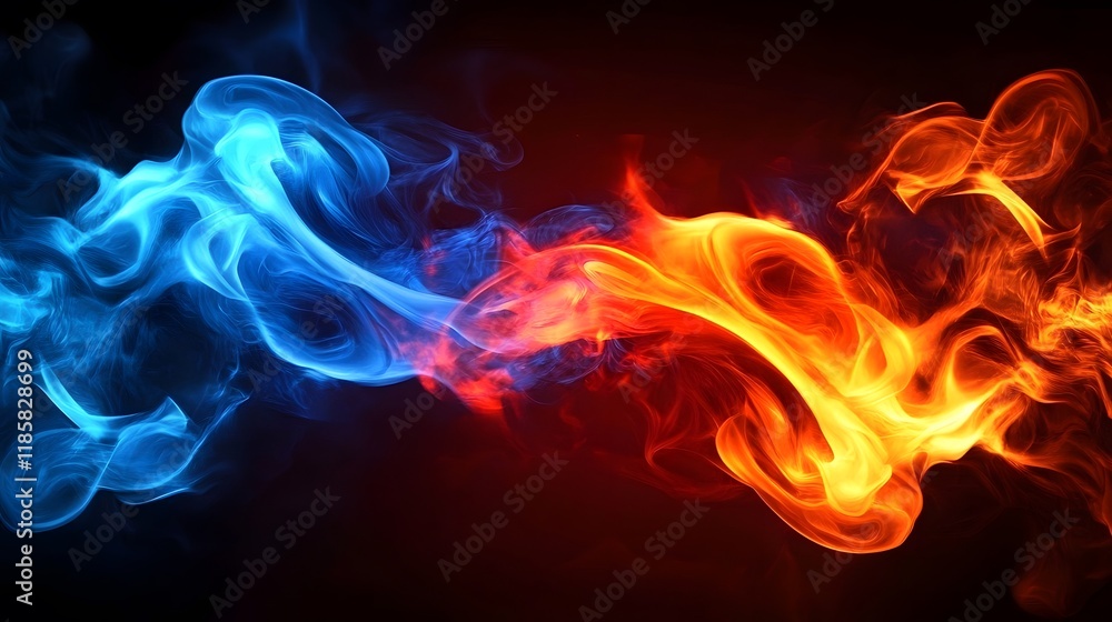Fototapeta premium Fiery Abstract Background Blue and Red Smoke Design