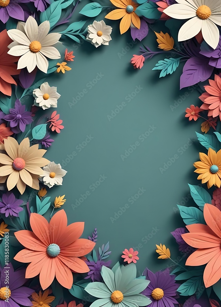 Colorful frame with flowers and leaves Colorful frame with flowers and leaves