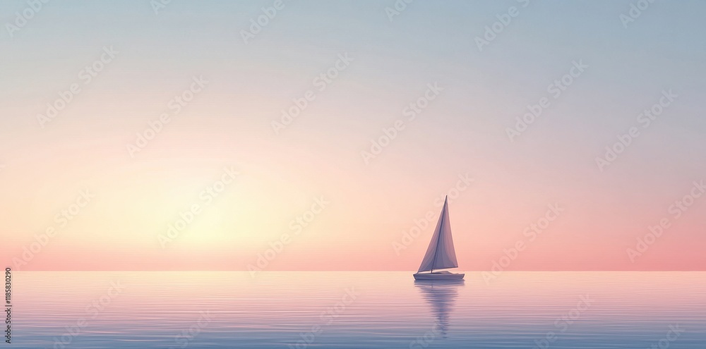 Fototapeta premium Serene sailboat at sunset on calm ocean waters