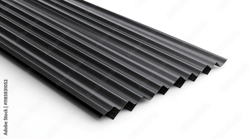 Modern Black Corrugated Metal Roofing Panel Isolated on White Background for Construction and Architectural Design Projects Modern Black Corrugated Metal Roofing Panel Isolated on White Background for Construction and Architectural Design Projects