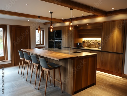 Modern Walnut Kitchen Islan...