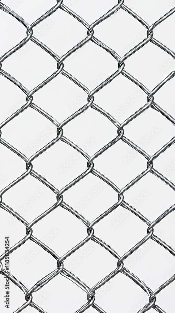 Fototapeta premium Close-Up of Metal Chain Link Fence with Geometric Pattern on Light Background for Industrial and Security Themes