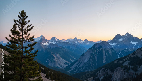 Wallpaper Mural Majestic pine tree overlooking mountain range at sunset, natural beauty Torontodigital.ca