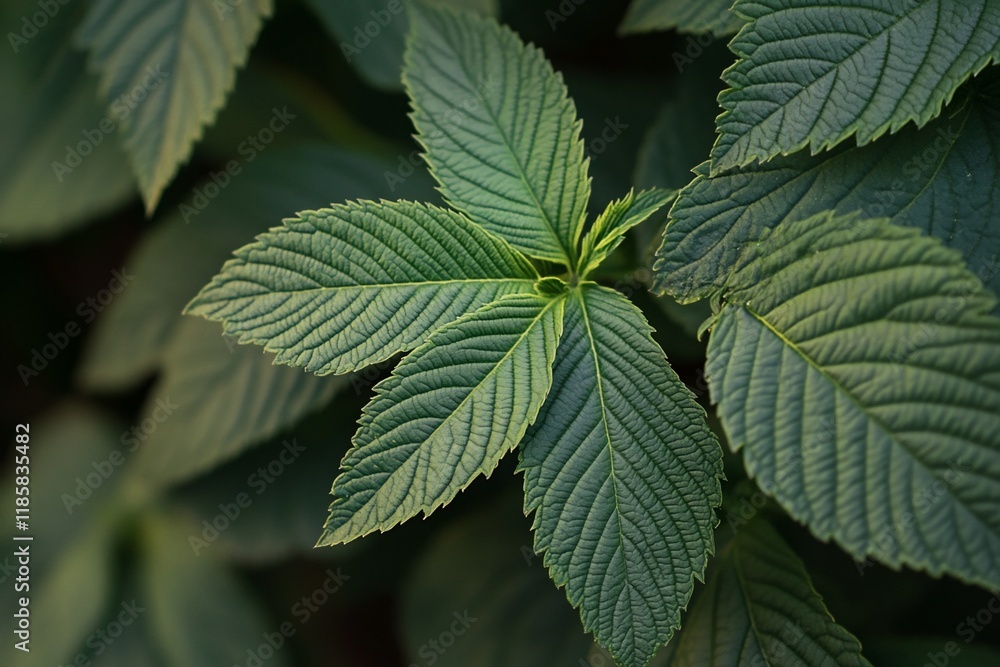 Close-up of lush green leaves with visible veins, showing intricate detail and texture. Close-up of lush green leaves with visible veins, showing intricate detail and texture.
