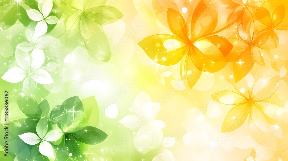 Bright Spring Floral Background Green Orange Flowers Bright Spring Floral Background Green Orange Flowers