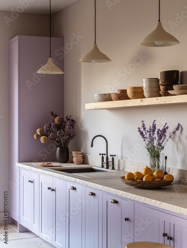 Lavender Kitchen With Woode...