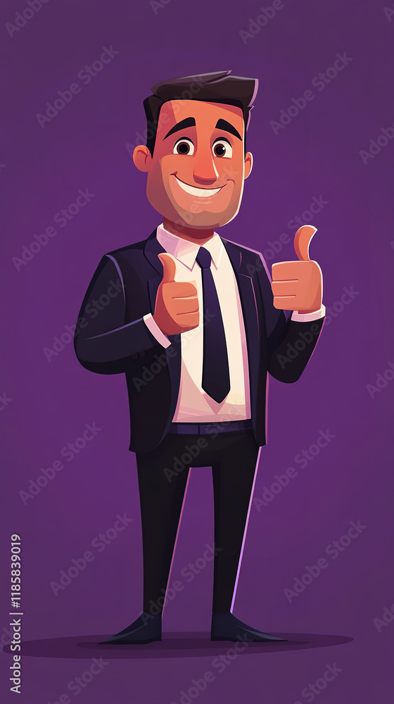 The image is a colorful illustration of a smiling man giving a thumbs-up with both hands The image is a colorful illustration of a smiling man giving a thumbs-up with both hands