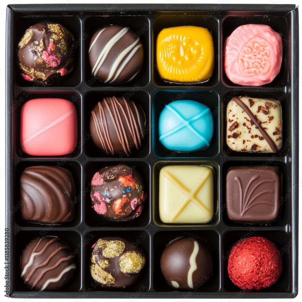 Colorful chocolate candy in box isolated on white background Colorful chocolate candy in box isolated on white background