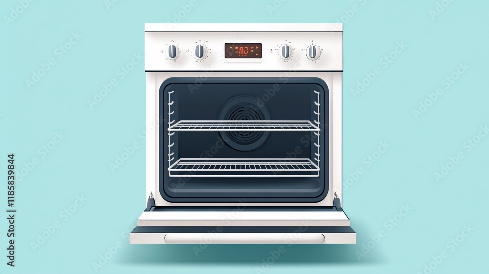 Obraz premium Empty White Oven Against Light Blue Background